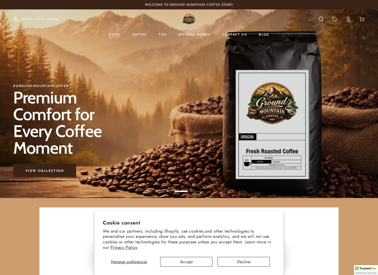 Ground Mountain Coffee homepage preview