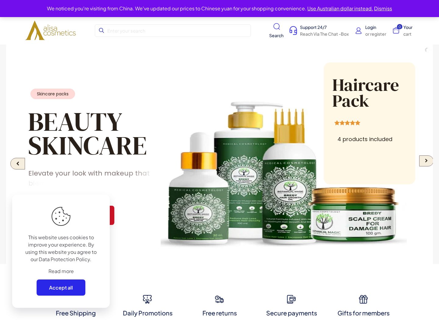 Alisa Cosmetics homepage preview
